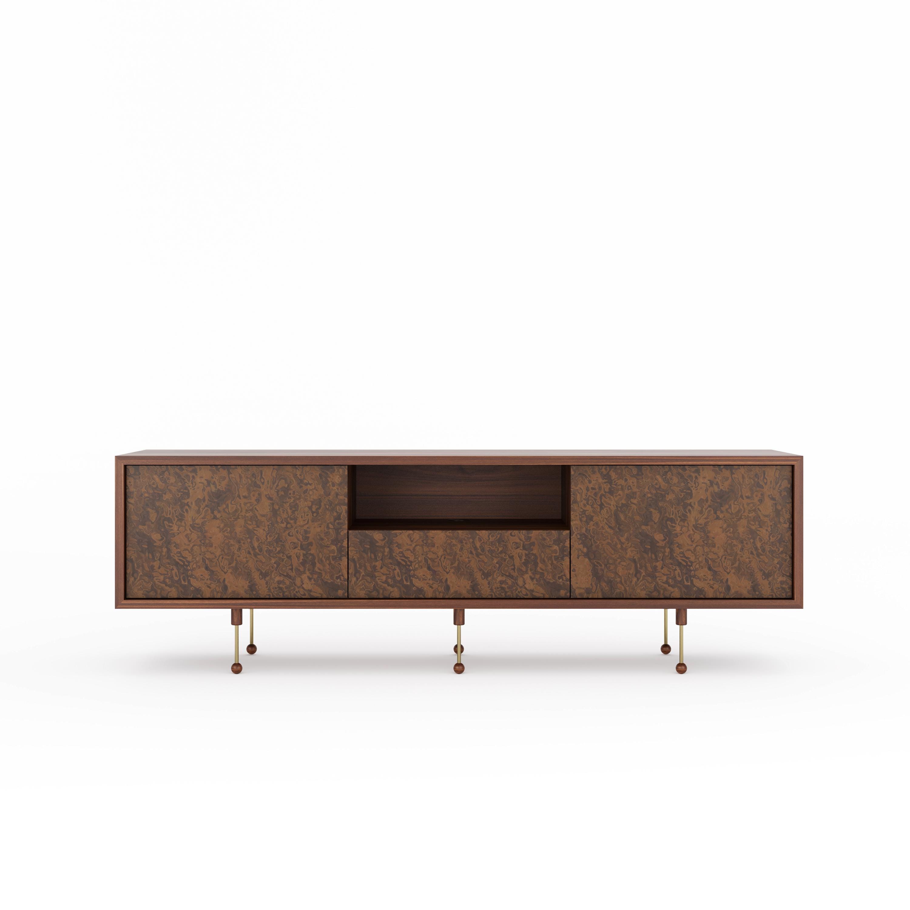Grey Walnut TV Stand Storage Media Console with Two Doors