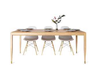 Mid Century Modern Oak Dining Table, Scandinavian Style, Brass Feet