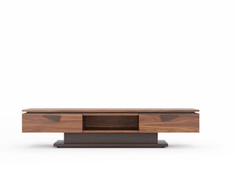 Walnut & Wenge TV Stand – Handmade Mid Century Modern Media Console, Lowboard 40 cm Height