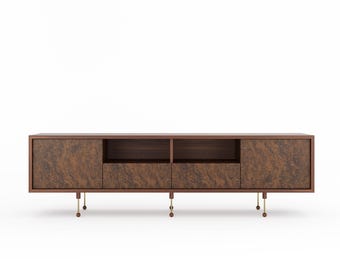 Walnut Burl Media Console, Mid-Century Modern Sideboard