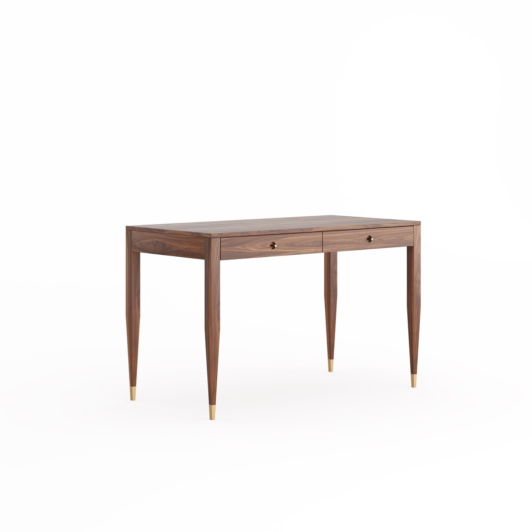 Mid Century Walnut Office Desk With Two Solid Walnut Drawers, Home ...