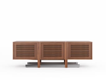 Handmade Walnut Sideboard – Mid Century Modern Slatted Door Credenza