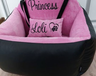 Dog Car Seat - Pet Car Seat - Car Seat For Dogs - Dog carrier - Pet carrier - Seat For Dog - Black and pink personalized  dog car seat