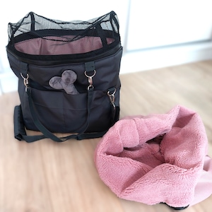 Mochila de viaje para perros en color grafito y rosa oscuro, transportador plegable para mascotas, transportador ligero para perros aprobado por aerolíneas, jaula compacta para perros para exteriores
