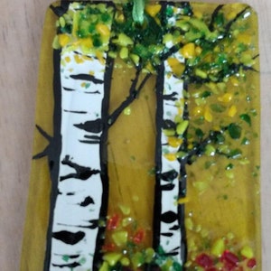 Hand painted, fused yellow glass aspen sun catcher