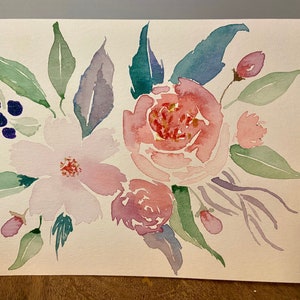 Pittura ad acquerello originale Floreale Bianco Biglietto di Auguri 5X7 con Busta