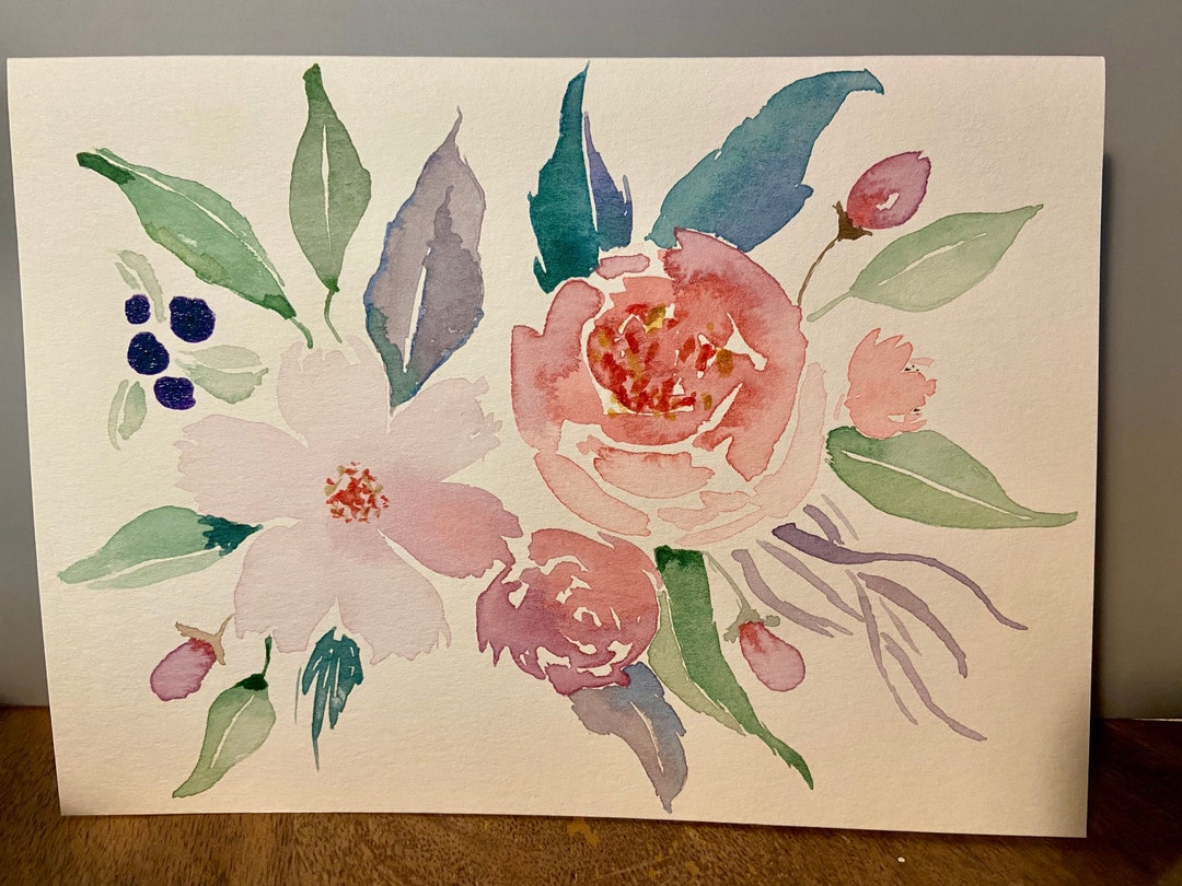 Original Watercolor Painting Floral Blank Greeting Card 5X7 With ...