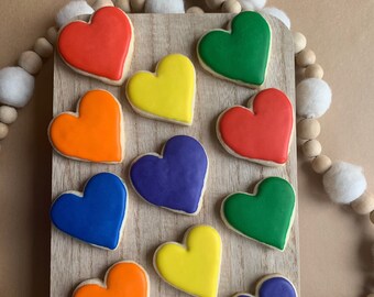 12 Medium Rainbow Heart Sugar Cookies -- Gluten-Free