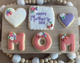 6 Mother's Day Decorated Sugar Cookies - Gluten-Free - Partial Flowers