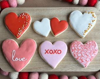 6 Decorated Valentine's Day Sugar Cookies - Gluten-Free - Medium Sized