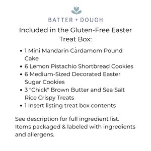 Items included in the gluten free Easter treat box