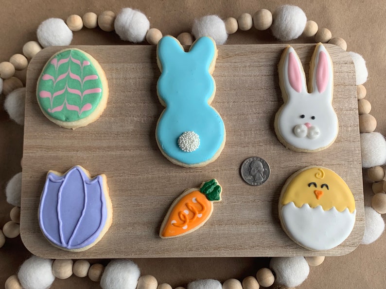 6 Gluten-Free Easter Sugar Cookies with Quarter for Size Reference