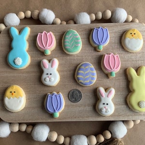 12 Mini Easter Gluten-Free Sugar Cookies with Quarter for size reference