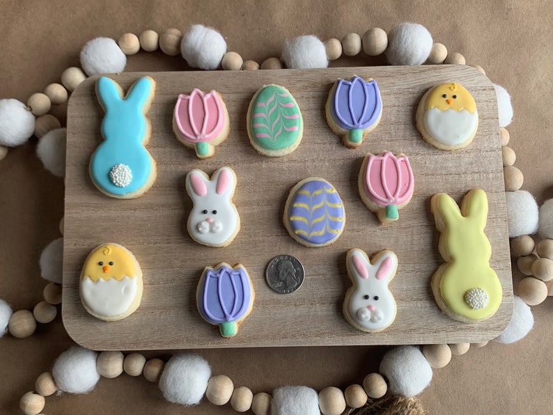 12 Mini Easter Gluten-Free Sugar Cookies with Quarter for size reference