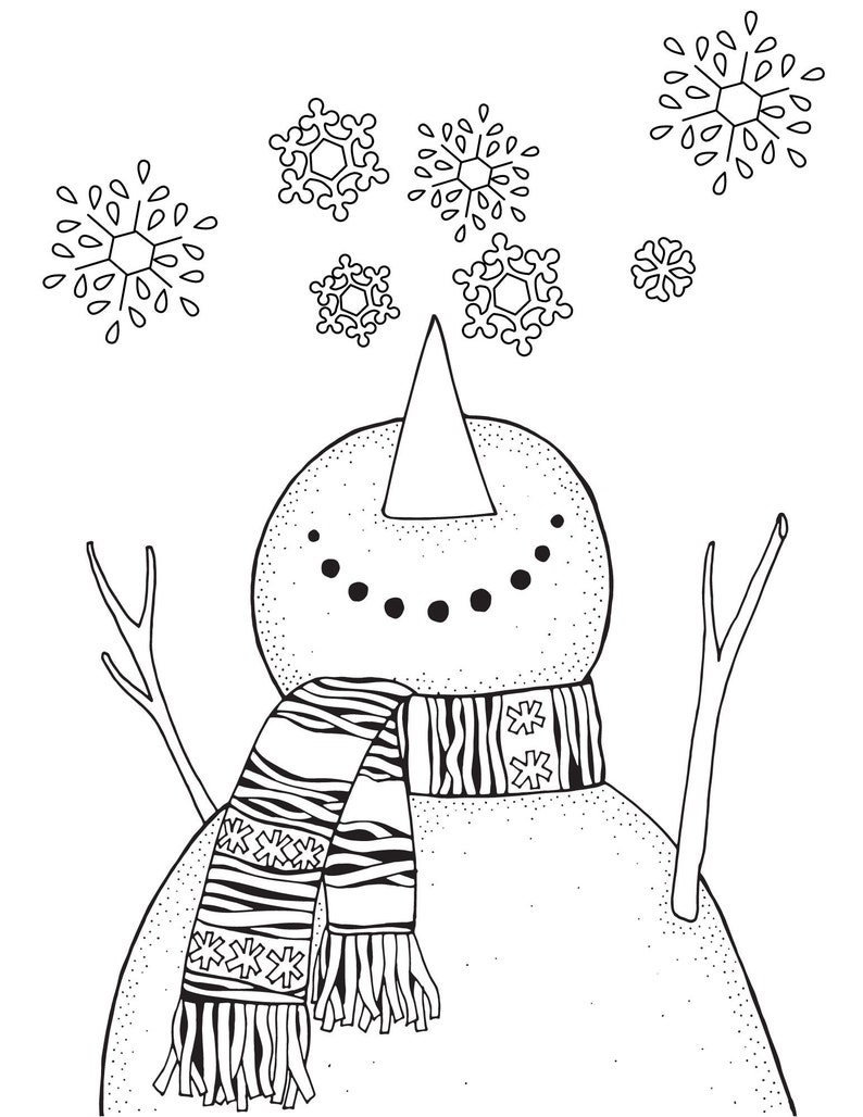 Snowman Color Page, 8.5x11 Printable, Holiday Printable, Instant ...