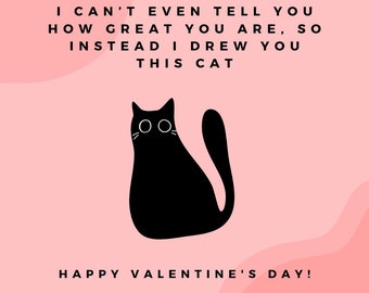 Valentine's Day Card, Valentine's Day, Pink and Black, Digital Download, Print at Home, Cat Valentine's Card, 4x4 Card, Printable, Funny