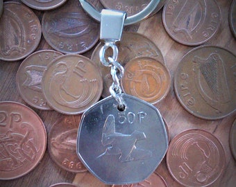 Irish 50p coin key ring