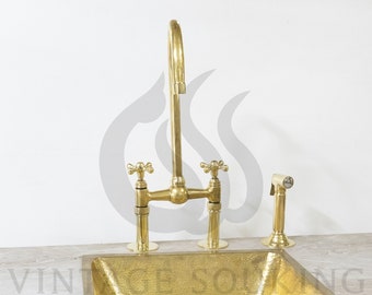 Handcrafted Center Ball Bridge Faucet, Brass Kitchen Faucet With Simple Cross Handles