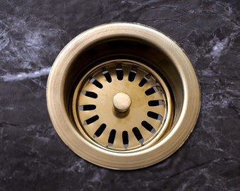 Unlacquered Brass Disposer Flange with Removable Basket Strainer, Handcrafted Solid Brass Sink Flange For Garbage Disposal