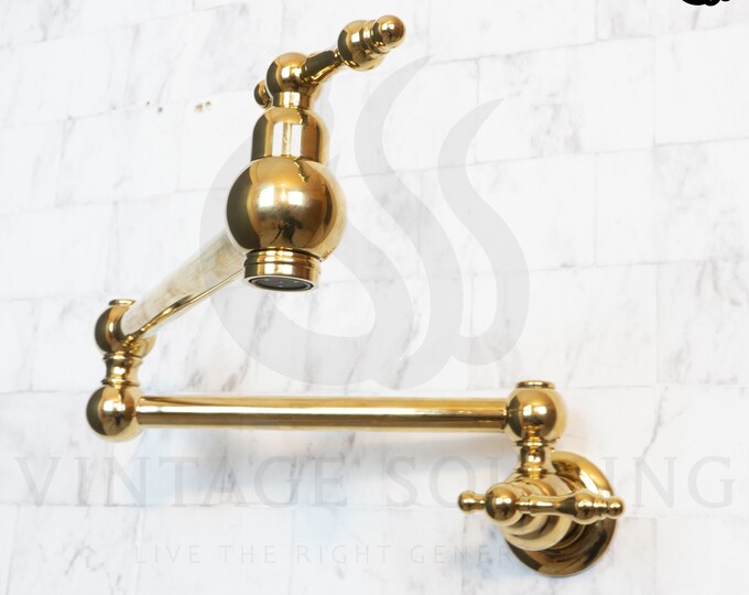 Featured listing image: Unlacquered Brass Pot Filler Kitchen Faucet, Unlacquered Solid Brass Faucet with Lever Handle