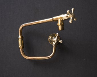Unlacquered Brass Handcrafted Pot Filler Kitchen Faucet, Handmade Solid Brass Kitchen Faucet Over Stove