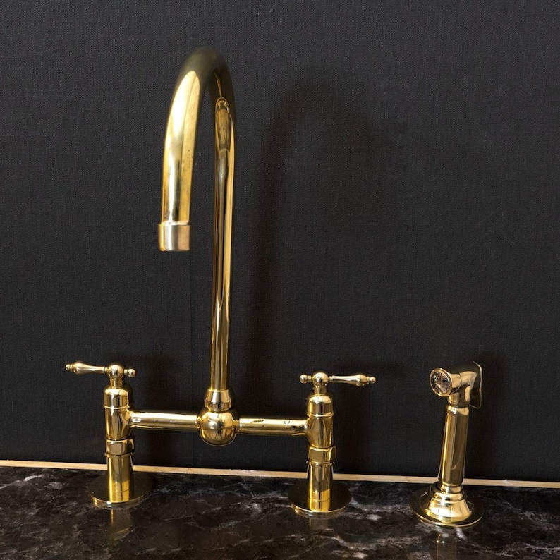 Unlacquered Brass Bridge Kitchen Faucet With Ball Center and Etsy