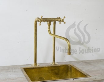 Handcrafted Brass Kitchen Faucet with two legs -  downward spout
