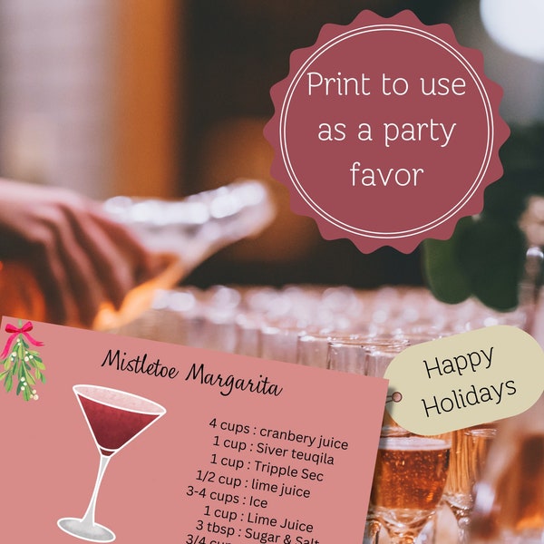 Mistletoe Margarita Recipe | Cocktail Recipe | Holiday Drink Recipes | Recipe Wall Art | Printable Recipe Card | Vodka drink recipe