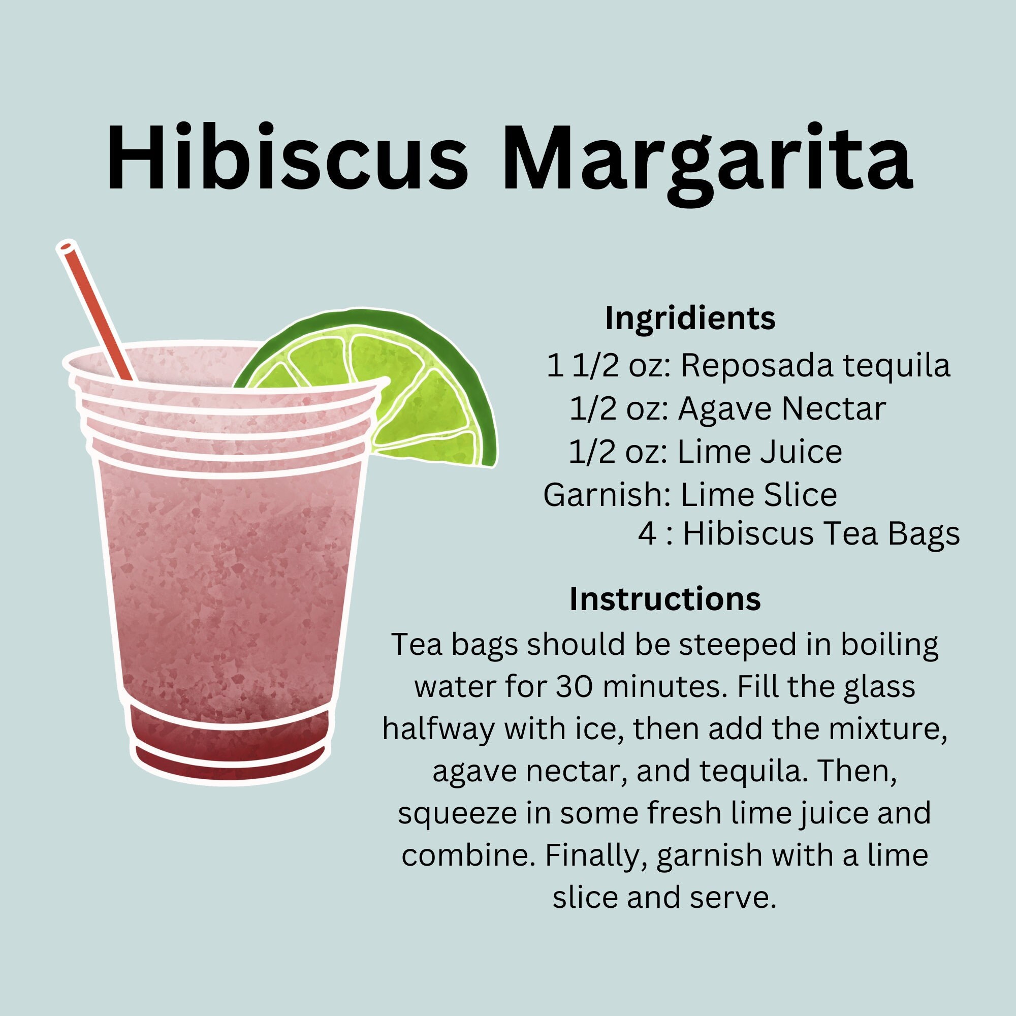 Hibiscus Margarita Recipe Card | Cocktail Recipe | Drink Card | Recipe Wall Art | Printable ...