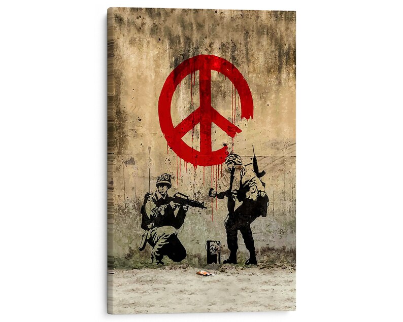 Banksy Soldiers Painting Peace Canvas Wall Street Art Etsy