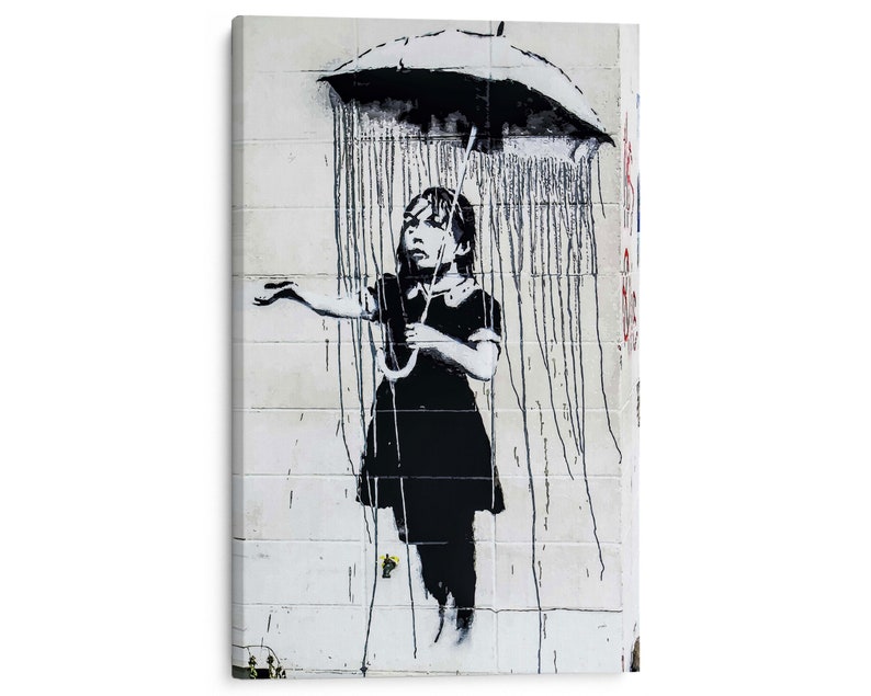 Banksy Nola Girl With Umbrella Canvas Wall Street Art Etsy