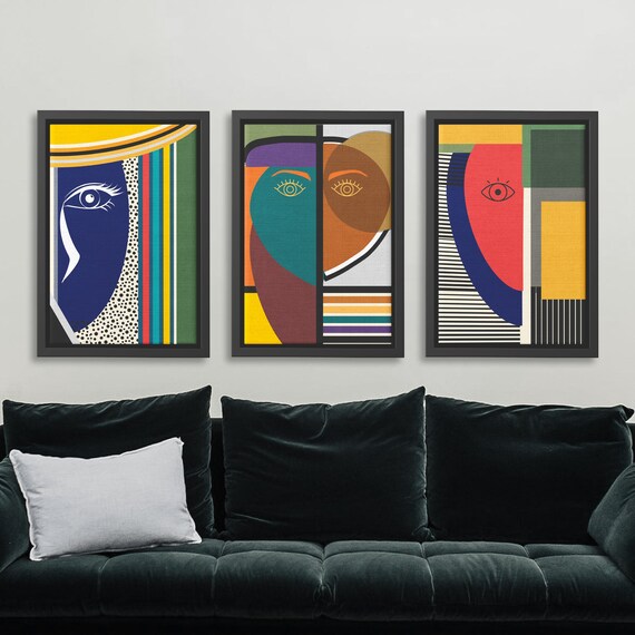 Abstract Canvas Wall Art Modern Faces Wall Art Boho Geometric Etsy