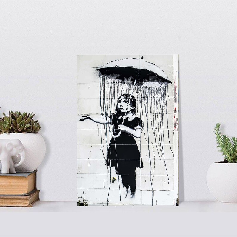 Banksy Nola Girl With Umbrella Canvas Wall Street Art Etsy