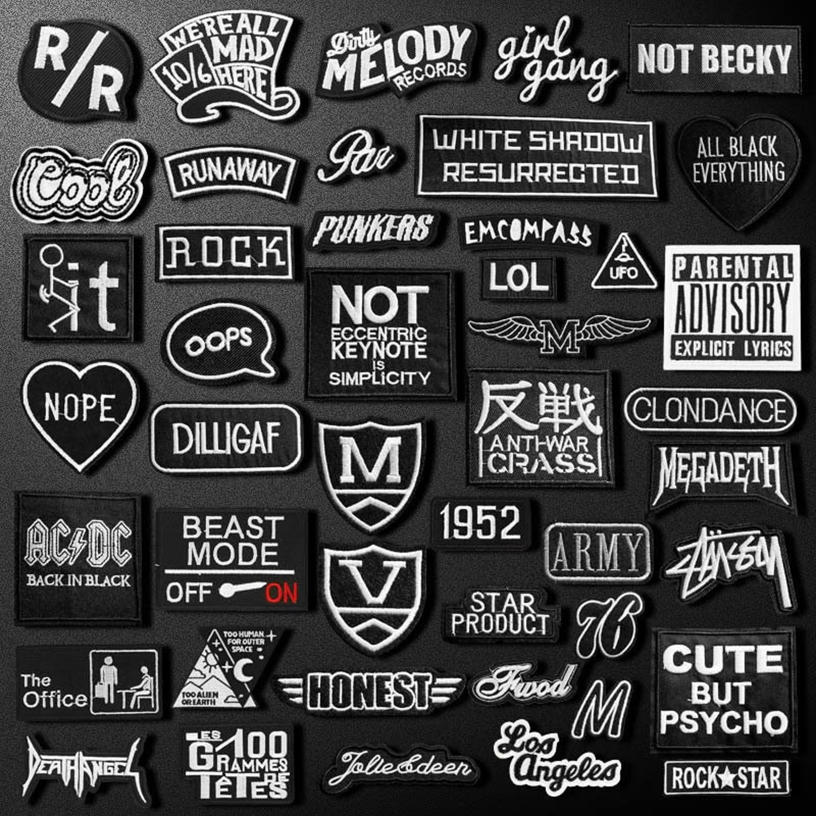 Vintage Patch Black and White, Patch for Jacket, Decorative Badges