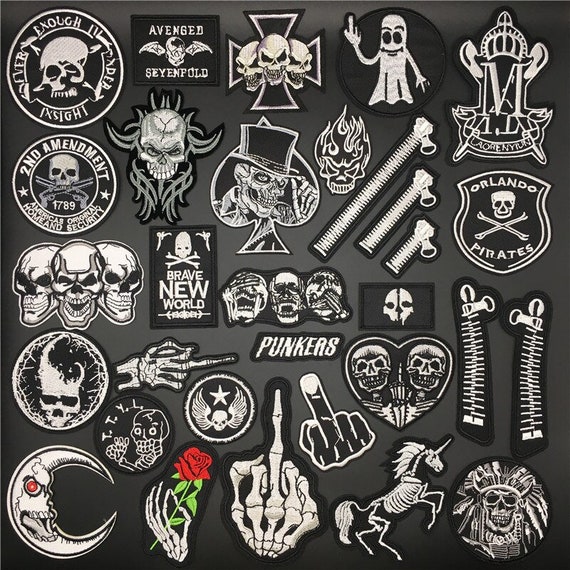 Skull Patches for Clothing, Punk Patches Black and White, Horror Iron on  Patches, Diy Clothes Sewing Vest Jacket 