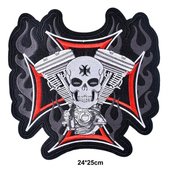 Motorcycle Biker Back Patch Large Embroidered Patches On Clothes Stripe For  Jacket Punk Skull Applique Iron On Patches Big Badge