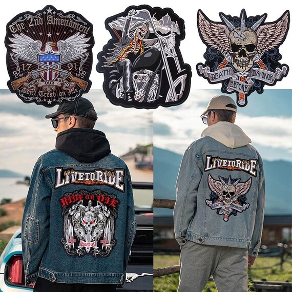 Biker Skull Patch, Large Back Patches for Jackets and Vests