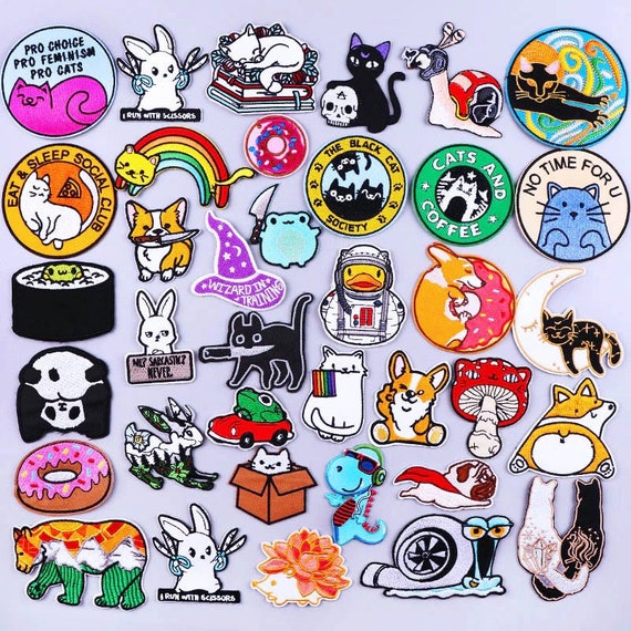 Cartoon Cat Patches for Clothing, Embroidery Stripes Iron on Patches Cute  Animal, DIY Iron on Patches, Patches for Jackets 