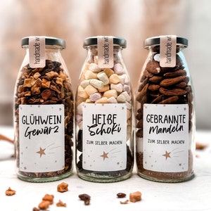 Kleine Weihnachtsgeschenke im Glas - Gebrannte Mandeln, heiße Schoki und Glühwein Gewürz