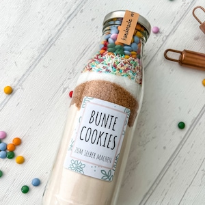 Bunte Cookies zum Selber machen | Do it yourself Geschenk für jeden Anlass | Backmischung für Kekse im Glas