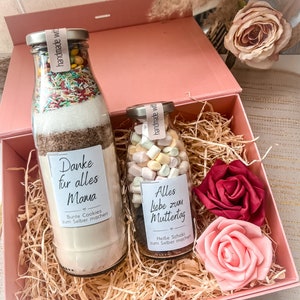 Besonderes Muttertagsgeschenk - Geschenkset mit Backmischung im Glas & heiße Schokolade