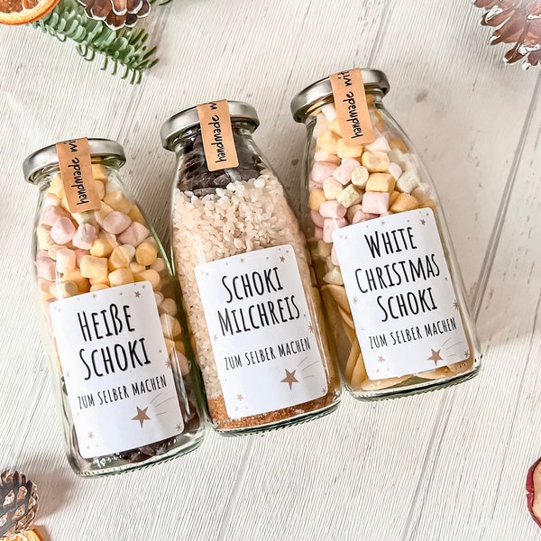 DIY Weihnachtsmischungen im Glas I Heiße Schoki, Schoko Milchreis und White Christmas Schoki zum Selber machen I Geschenkidee zu Weihnachten