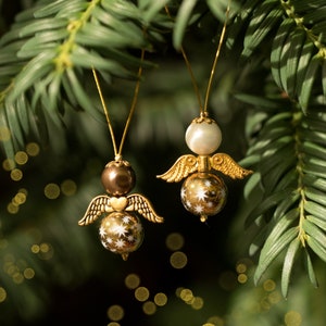 Angelo di Natale in oro, filigrana, decorazione per albero, decorazione natalizia, etichetta regalo con piccolo biglietto di auguri