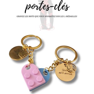Personalized double medal key ring with engraving - Gift for men and women - First name key ring for weddings, birthdays, Valentine's Day