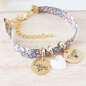 Personalized bracelet, liberty mother-of-pearl heart cord, single turn, Mom&#39;s jewelry, Women&#39;s bracelet, Mom&#39;s gift, Personalized Christmas gift
