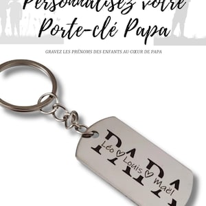 Porte-Clé Personnalisé Papa – Cadeau Fête des Pères & Noël – Gravé avec Prénoms des Enfants et Message personnel au verso