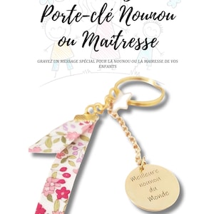 Porte-Clé Personnalisé Merci Nounou – Cadeau Fin d’Année & Noël – Gravure Recto/Verso + Carte Aluminium – Maîtresse, ATSEM