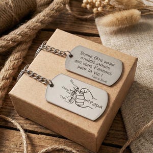 Porte-Clé Personnalisé Papa et Enfants - Gravure Prénoms Cadeau Fête des Pères, Noël, Anniversaire - Dad Keychain with Kids Names