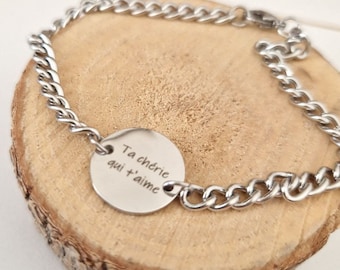 Bracelet Homme Personnalisable en Acier Inoxydable - Cadeau Unique pour la Saint-Valentin"