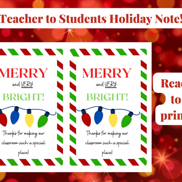 Merry & VERY Bright Teacher to Student Holiday Note